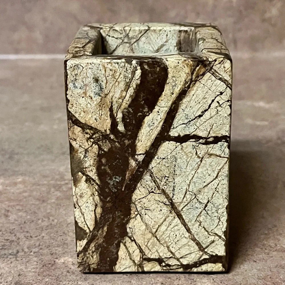 Natural marble brown forest texured marble pen holder, brush holder